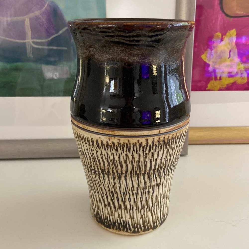 HANDMADE Signed Glazed Pottery Vase 6.5” - Excellent Condition